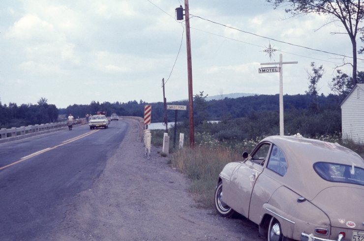 1960s Saab 96 near bridge